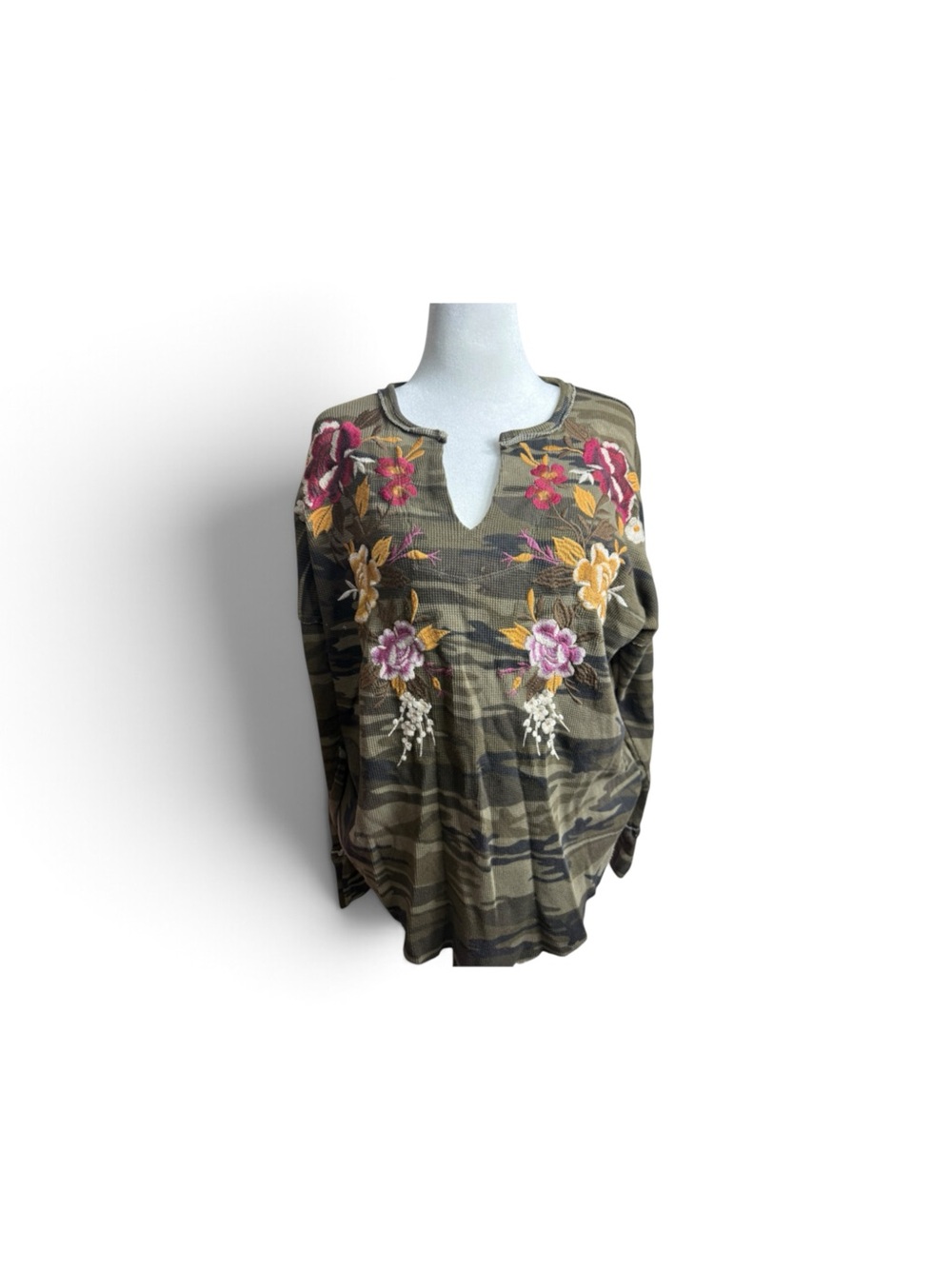 Johnny Was Olive Camo Long Sleeve Top size large